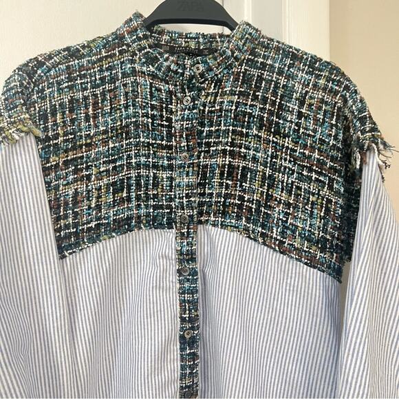 Zara Tweed Striped Button Down Shirt Size Extra Small XS - Picture 9 of 13
